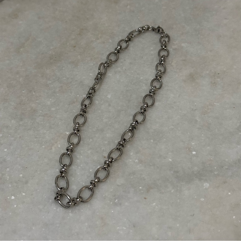 Oval Chain Layering Necklace Silver Toned Link Chain Minimalist Chunky 17”